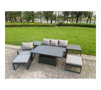 Fimous Aluminum 7-Piece 6-Seater Conversational Set with Lifting Table in Dark Grey Fimous Dark Grey
