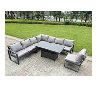 Fimous ALuminum 7 Piece Patio Set with Lifting Table & Cushions in Dark Grey Fimous Dark Grey