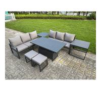 Fimous Aluminum 7-Piece Sofa Set with Lifting Table, 2 Side Tables, Cushions in Dark Grey Fimous Dark Grey