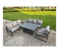 Fimous Aluminum 7-Seater Sofa Dining Set with Lifting Table, Side Table in Dark Grey Fimous Dark Grey