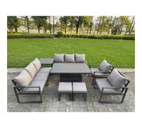 Fimous Aluminum 8-Piece 10-Seater Dining Set with Lifting Table & Side Table in Dark Grey Fimous Dark Grey