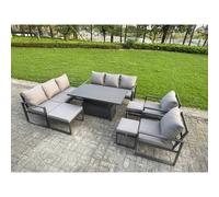 Fimous 11 Seater Aluminium Garden Furniture Set Set with Adjustable Rising Dining Table & 3 Footstools - Dark Grey
