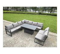 Fimous ALuminum 8 Piece Patio Set with Lifting Table & Cushions in Dark Grey Fimous Dark Grey