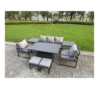 Fimous Aluminum 8-Piece Sofa Set with Lifting Table, 2 Chairs, 2 Small Stools in Dark Grey Fimous Dark Grey