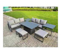 Fimous Aluminum 8-Piece Sofa Set with Lifting Table, 2 Side Tables, Cushions in Dark Grey Fimous Dark Grey