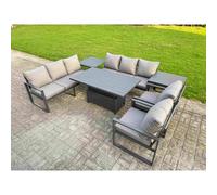 Fimous Aluminum 8-Seater Patio Set with Lifting Table, 2 Chairs, 2 Side Tables in Dark Grey Fimous Dark Grey