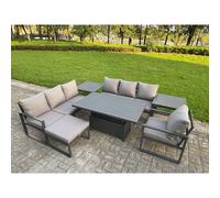 Fimous Aluminum 8-Seater Sofa Dining Set with Lifting Table, 2 Side Tables in Dark Grey Fimous Dark Grey