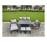 Fimous Aluminum 8-Seater Sofa Set with Lifting Table, 2 Chairs & 3 Footstools in Dark Grey Fimous Dark Grey
