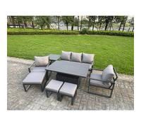 Fimous Aluminum 8-Seater Sofa Set with Lifting Table, 2 Chairs, 3 Footstools in Dark Grey Fimous Dark Grey