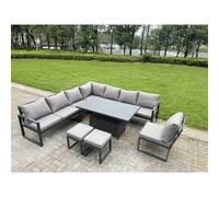 Fimous ALuminum 9 Piece Patio Set with Lifting Table, Cushions & 2 Stools in Dark Grey Fimous Dark Grey