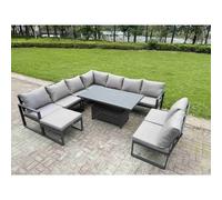 Fimous ALuminum 9 Piece Patio Set with Lifting Table, Cushions & Footstool in Dark Grey Fimous Dark Grey