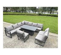 Fimous ALuminum 9 Piece Patio Set with Lifting Table & Cushions in Dark Grey Fimous Dark Grey
