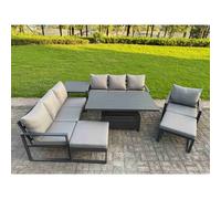 Fimous Aluminum 9-Seater Patio Set with Lifting Table, 2 Stools & Side Table in Dark Grey Fimous Dark Grey