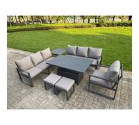 Fimous Aluminum 9-Seater Sofa Dining Set with Lifting Table & 2 Small Stools in Dark Grey Fimous Dark Grey