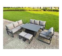 Fimous Aluminum 9-Seater Sofa Dining Set with Lifting Table & 2 Small Stools in Dark Grey Fimous Dark Grey