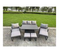 Fimous Aluminum 9-Seater Sofa Set with Lifting Table, 2 Chairs & 4 Footstools in Dark Grey Fimous Dark Grey