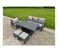 Fimous Aluminum Dining Set with Lifting Table, Chairs & 2 Small Stools in Dark Grey Fimous Dark Grey