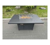 Fimous Aluminum Fire Pit Dining Table Gas Heater Garden Furniture Accessory Patio Dark Grey Without Glass Dark Grey