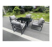 Fimous Aluminum Garden Furniture Dining Set Adjustable Rising Lifting Table And Chairs Patio Outdoor 4 Seat Plus Black Tempered Glass Dark Grey