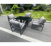 Fimous Aluminum Garden Furniture Dining Set Adjustable Rising Lifting Table And Chairs Patio Outdoor 4 Seat
