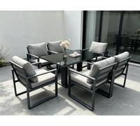Fimous Aluminum Garden Furniture Dining Set Adjustable Rising Lifting Table And Chairs Patio Outdoor 6 Seat
