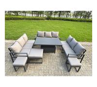 Fimous Aluminum Modern Patio Conversation Set with Lifting Table, 3 Footstools in Dark Grey Fimous Dark Grey
