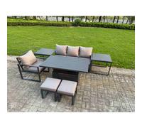 Fimous Aluminum Outdoor Dining Set Patio Dining Furniture Set Includes Adjustable Rising Lifting Dining Table Chairs with 2 Small Footstools 2 Side Ta