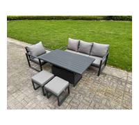 Fimous Aluminum Outdoor Dining Set Patio Dining Furniture Set Includes Adjustable Rising Lifting Dining Table Chairs with 2 Small Footstools