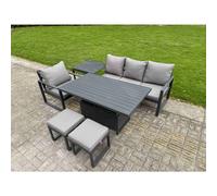 Fimous Aluminum Outdoor Dining Set Patio Dining Furniture Set Includes Chairs With 2 Small Footstools Side Table