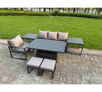 Fimous Aluminum Outdoor Dining Set Patio Dining Furniture Set Includes Chairs With 2 Small Footstools 2 Side Tables