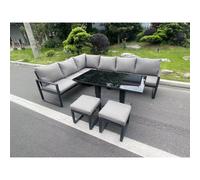 Fimous Aluminum Outdoor Garden Furniture Corner Sofa Adjustable Rising Lifting Table Sets Black Tempered Glass 8 Seater