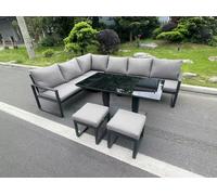 Aluminum Outdoor Garden Furniture Corner Sofa Adjustable Rising Lifting Table Sets Dark Grey Black Tempered Glass 8 Seater Fimous Dark Grey One Size