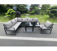 Aluminum Outdoor Garden Furniture Corner Sofa Chair Adjustable Rising Lifting Dining Table Sets Dark Grey Black Tempered Glass 7 Seater Fimous Dark Grey One Size