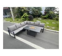 Fimous Aluminum Outdoor Garden Furniture Corner Sofa Gas Fire Pit Dining Table Sets Gas Heater Burner Dark Grey 7 Seater