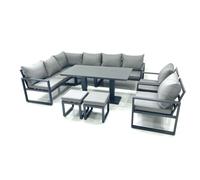 Fimous Aluminium Outdoor Garden Furniture Set Corner Sofa 2 Chair 2 Small Footstool Adjustable Rising Lifting Dining Table Sets Dark Grey