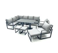 Aluminum Outdoor Garden Furniture Set Corner Sofa 2 Chair 3 Footstools Adjustable Rising Lifting Dining Table Sets Dark Grey Fimous Dark Grey One Size