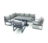 Fimous Aluminum Outdoor Garden Furniture Set Corner Sofa 2 Chairs Adjustable Rising Lifting Dining Table Sets Dark Grey