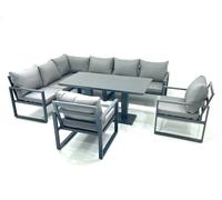 Fimous Aluminum Outdoor Garden Furniture Corner Sofa Chair Adjustable Rising Lifting Dining Table Sets Black Tempered Glass Dark Grey 8 Seater