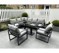 Fimous Aluminum Outdoor Garden Furniture Set Corner Sofa 2 Chairs Adjustable Rising Lifting Dining Table Sets Dark Grey