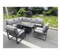 Fimous Aluminum Outdoor Garden Furniture Set Corner Sofa 2 PC Chairs Gas Fire Pit Dining Table Set 8 Seater