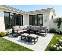 Fimous Aluminum Outdoor Garden Furniture Set Corner Sofa 2 Small Footstool Adjustable Rising Lifting Dining Table Sets Dark Grey