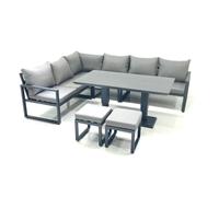 Fimous Aluminum Outdoor Garden Furniture Set Corner Sofa 2 Small Footstool Adjustable Rising Lifting Dining Table Sets Dark Grey
