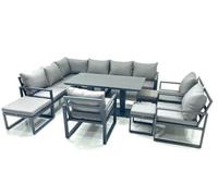 Fimous Aluminum Outdoor Garden Furniture Set Corner Sofa 3 Chair 3 Footstools Adjustable Rising Lifting Dining Table Sets