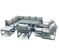 Aluminum Outdoor Garden Furniture Set Corner Sofa 3 Chair 3 Footstools Adjustable Rising Lifting Dining Table Sets Dark Grey Fimous Dark Grey One Size