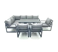 Fimous Aluminum Outdoor Garden Furniture Set Corner Sofa 3 Chairs Adjustable Rising Lifting Dining Table Sets Dark Grey