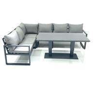Fimous Aluminum Outdoor Garden Furniture Corner Sofa Adjustable Rising Lifting Dining Table Sets Dark Grey Black Tempered Glass 6 Seater