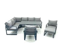 Fimous Aluminum Outdoor Garden Furniture Set Corner Sofa Big Footstool 2 Chairs Adjustable Rising Lifting Dining Table Sets