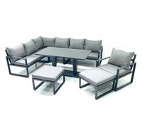 Fimous Aluminum Outdoor Garden Furniture Set Corner Sofa Chair 2 Big Footstools Adjustable Rising Lifting Dining Table Sets Dark Grey