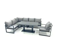 Fimous Aluminum Outdoor Garden Furniture Set Corner Sofa Chair Adjustable Rising Lifting Dining Table Sets Dark Grey
