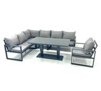 Fimous Aluminum Outdoor Garden Furniture Corner Sofa Chair Adjustable Rising Lifting Dining Table Sets Dark Grey Black Tempered Glass 7 Seater